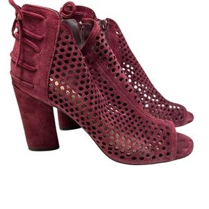 Gianni Bini Suede Burgundy Peep-Toe Heeled Sandals